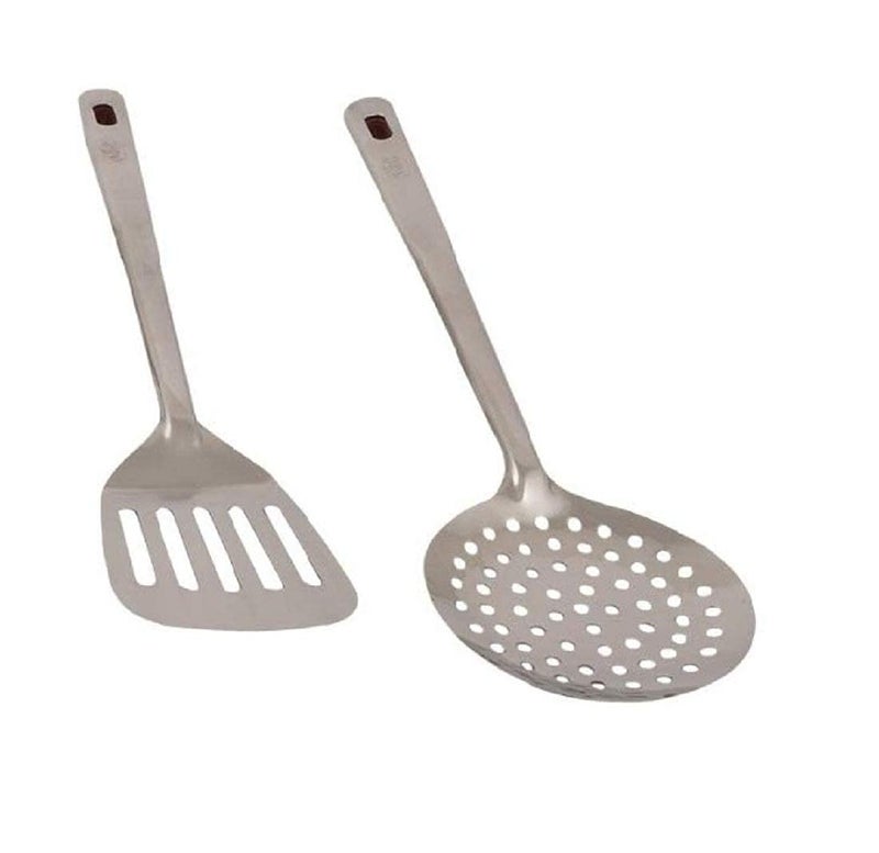 Wofier Wofier Stainless Steel Cooking Spoon Kitchen Spoons PonyFryig Spoon and Egg PaltaTurner Set of 2 Length 135 inch  - Image 1