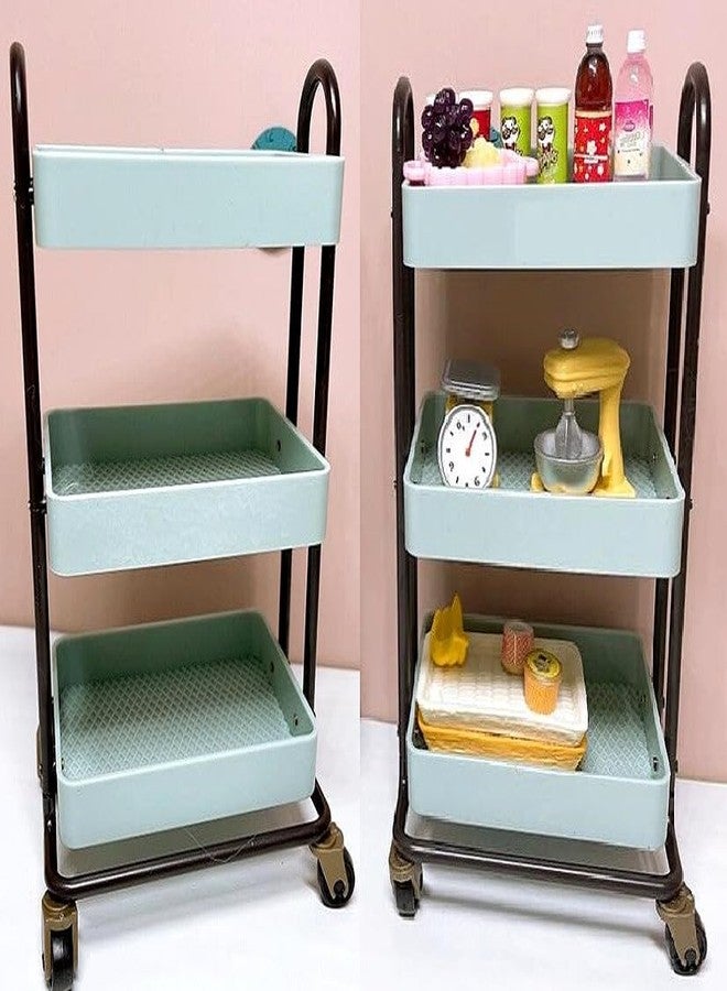 EatingBiting 1:6 sacle Miniature Furniture Cart Miniature Handcart Rolling Cart 3 Layers Storage with Wheels Furniture Mini House Kitchen Restaurant Cart Trolley Dining Cart Shelf landscape Decoration - Image 3