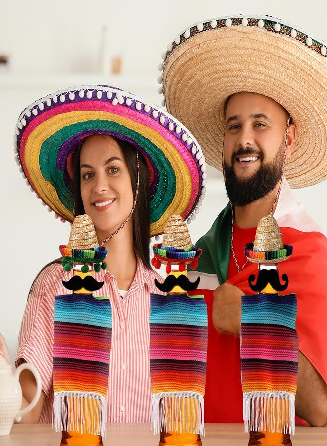Ninehaoou 18Pcs Mini Sombrero Hats Set - Bottle Toppers for Mexican Fiesta, Cinco De Mayo Party with Serapes and Fake Beard - Image 4