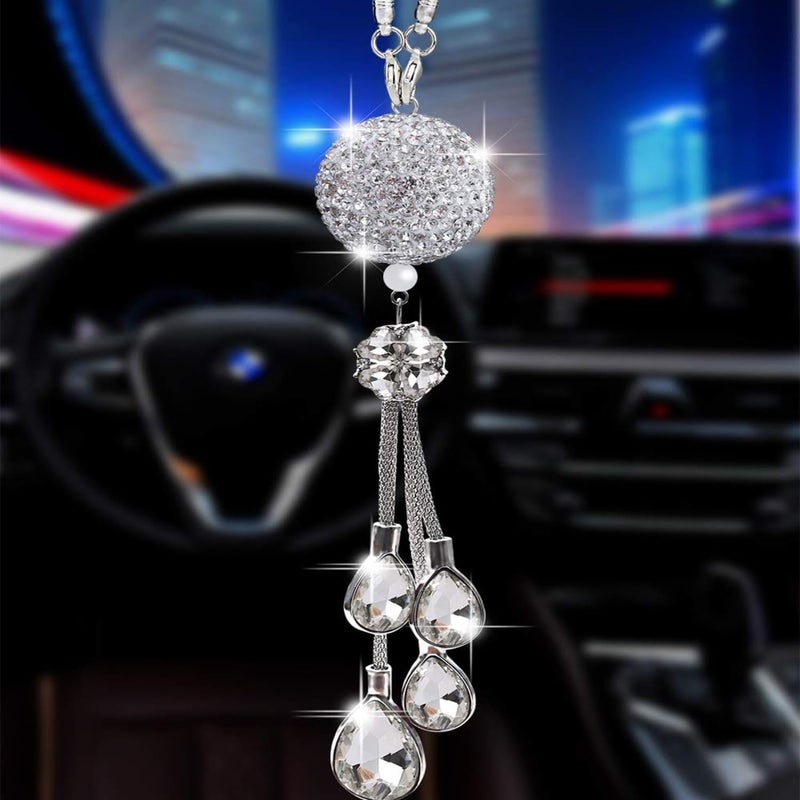 Aputue Bling Car Accessories, Rhinestone Decor with Crystal Drops for Rear View Mirror, Sparkling Car Interior Decorations for Women, Elegant and Stylish Vehicle Ornaments - Image 1