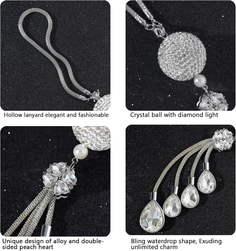 Aputue Bling Car Accessories, Rhinestone Decor with Crystal Drops for Rear View Mirror, Sparkling Car Interior Decorations for Women, Elegant and Stylish Vehicle Ornaments - Image 2