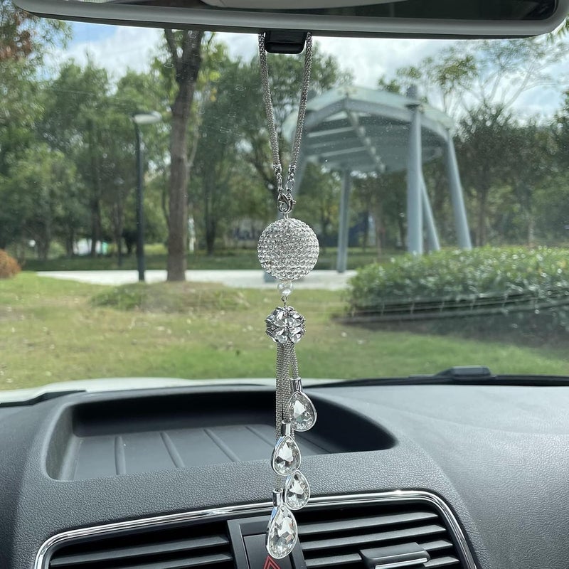 Aputue Bling Car Accessories, Rhinestone Decor with Crystal Drops for Rear View Mirror, Sparkling Car Interior Decorations for Women, Elegant and Stylish Vehicle Ornaments - Image 3