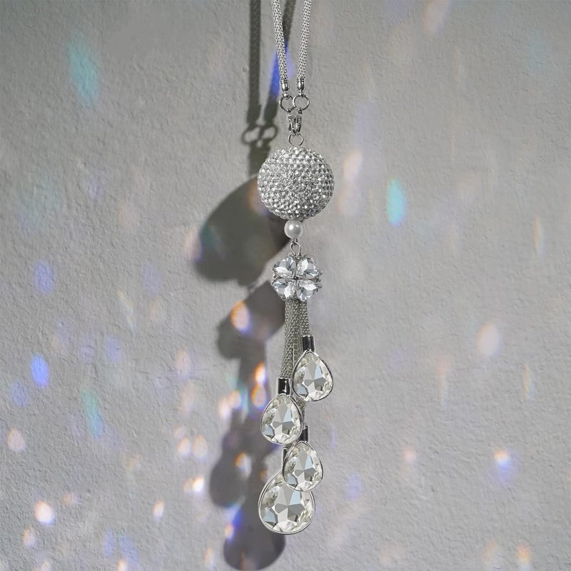 Aputue Bling Car Accessories, Rhinestone Decor with Crystal Drops for Rear View Mirror, Sparkling Car Interior Decorations for Women, Elegant and Stylish Vehicle Ornaments - Image 4