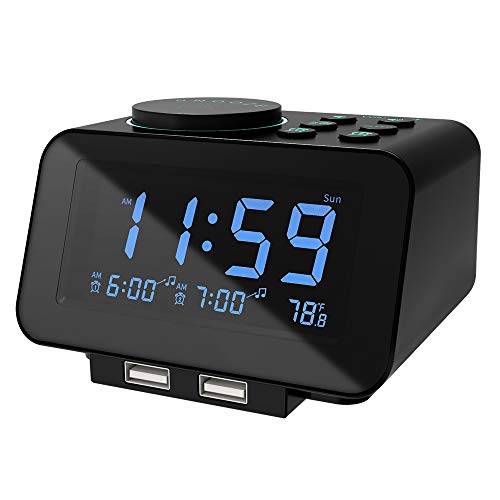 uscce Digital Dual Alarm Clock Radio - 0-100% Dimmer with Weekday/Weekend Mode, 6 Sounds Adjustable Volume, FM Radio w/Sleep Timer, Snooze, 2 USB Charging Ports, Thermometer, Battery Backup - Image 1