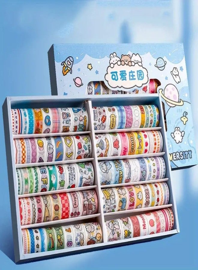 SAMVARDHAN Washi Tape Set, 100 Pcs Set Cute Washi Tape Kit, Designer Decorative Masking Tapes for DIY Crafts Arts Scrapbooking Bullet Journal Planners, Stationary Items (University) - Image 1