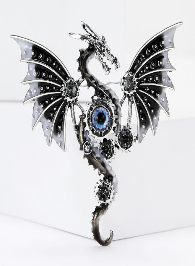 WAKYME Vintage Punk Mechanical Flying Dragon Brooch for Women Enamel Flying Dragon Brooch Domineering Flying Dragon Brooch Personality for Men and Women Clothing Hat Bag Accessories (Grey) - Image 2