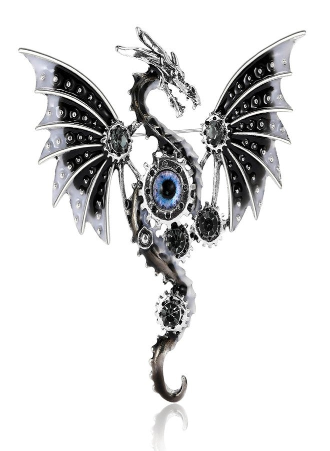 WAKYME Vintage Punk Mechanical Flying Dragon Brooch for Women Enamel Flying Dragon Brooch Domineering Flying Dragon Brooch Personality for Men and Women Clothing Hat Bag Accessories (Grey) - Image 1