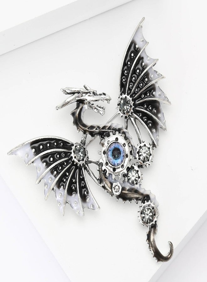 WAKYME Vintage Punk Mechanical Flying Dragon Brooch for Women Enamel Flying Dragon Brooch Domineering Flying Dragon Brooch Personality for Men and Women Clothing Hat Bag Accessories (Grey) - Image 3