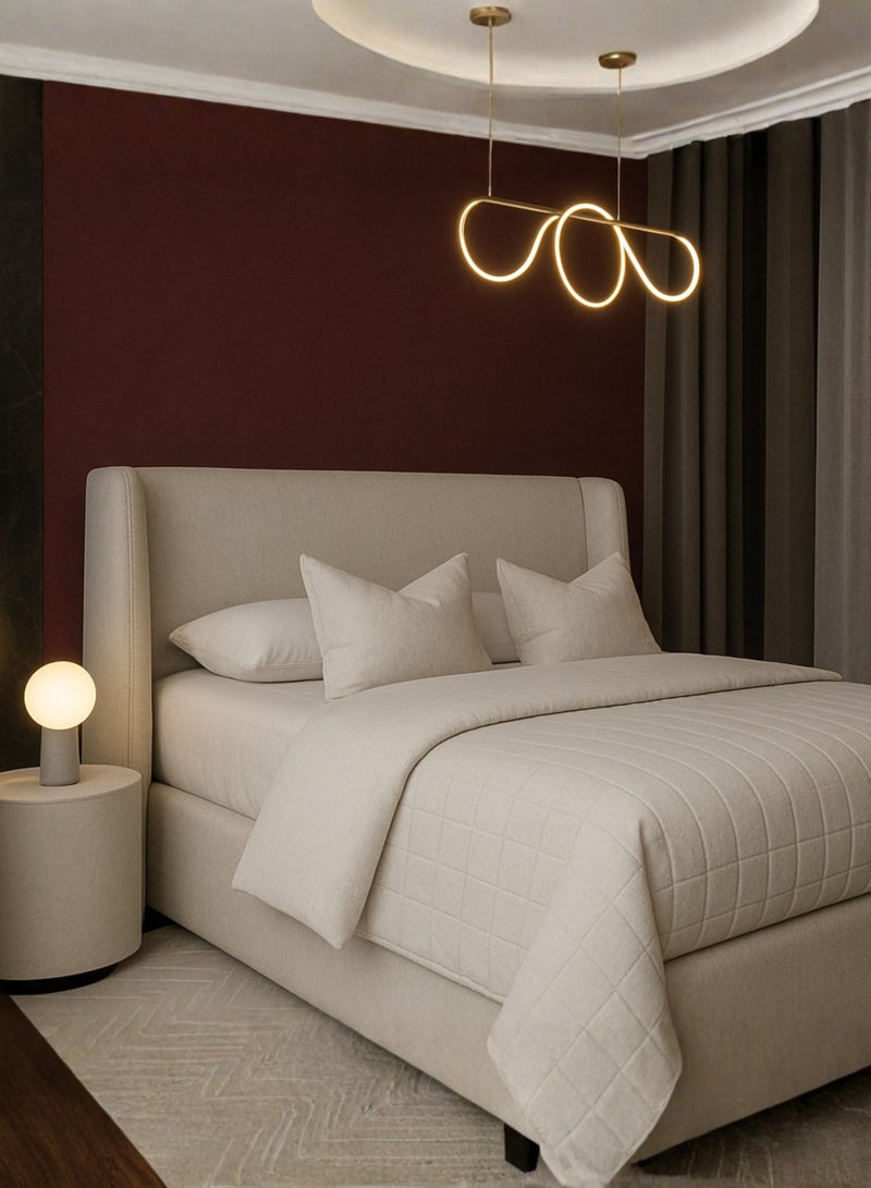 كستم ديكو إطار سرير فاخر من قماش "كوستوم ديكو" مُنجّد بلوح رأسي مجنح | تصميم عصري قابل للتخصيص، بيج، تصميم مبطن فاخر، وشرائح خشبية، سرير كوين بمقاس 150×200 سم - Image 5