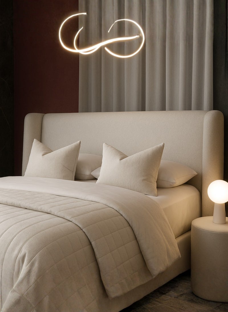 كستم ديكو إطار سرير فاخر من قماش "كوستوم ديكو" مُنجّد بلوح رأسي مجنح | تصميم عصري قابل للتخصيص، بيج، تصميم مبطن فاخر، وشرائح خشبية، سرير كوين بمقاس 150×200 سم - Image 4