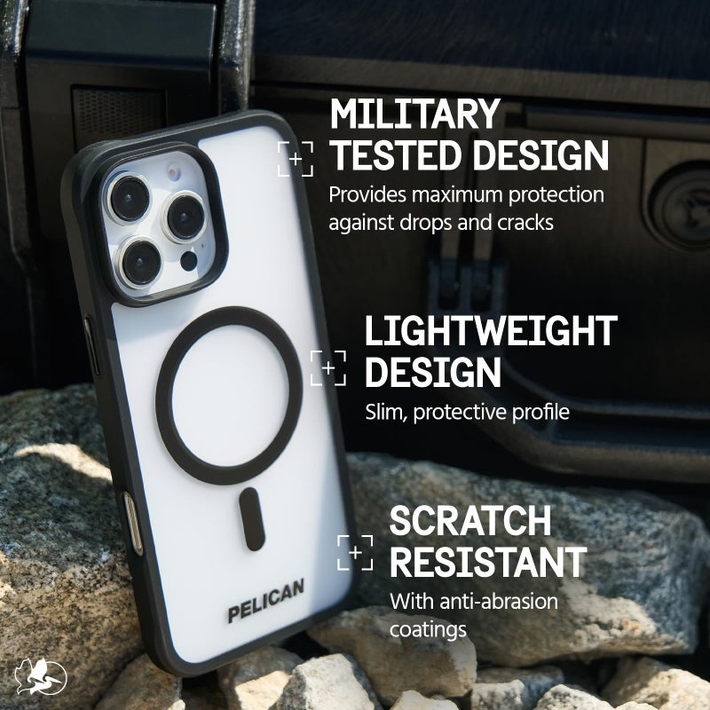 Pelican حافظة بيلكان رينجر لجهاز آيفون 16 برو [متوافقة مع ماغسيف] حافظة هاتف مغناطيسية متينة مع حماية من السقوط بمعيار عسكري بارتفاع 12 قدم - غطاء هاتف ثقيل لجهاز آيفون 16 برو - شفاف غير لامع - Image 5