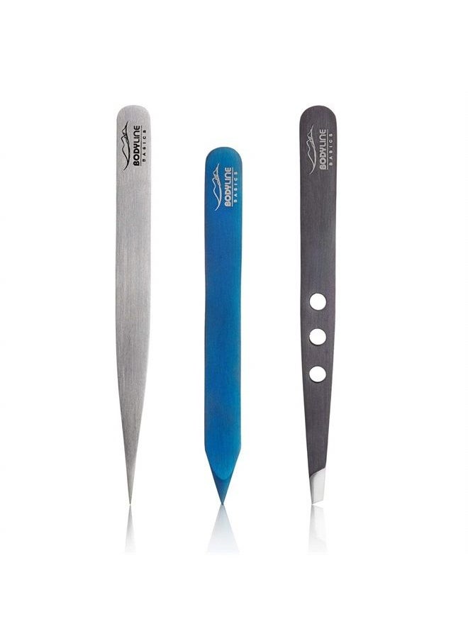 Tweezer Set for Eyebrows Chin Hair Splinters and Ingrown Hairs - Precision Tweezers for Facial Hair Removal