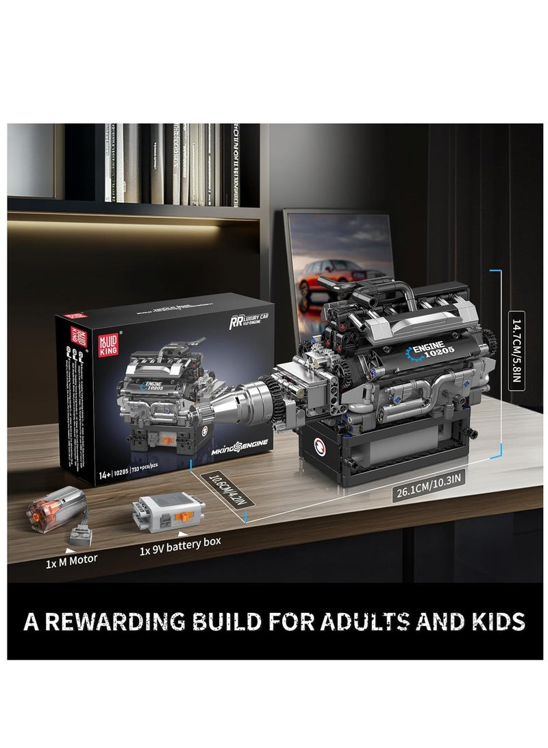 mould king 10205 Luxury cars V12 Engine Building Blocks,Educational Sports Car Buildking Bricks Set, Construction Gift for Adults Teens  - Image 5