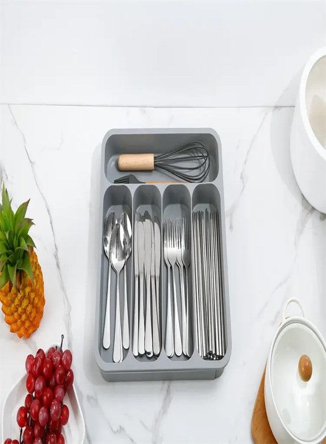 Aakarit 5 Grid Cutlery Organizer Expandable Kitchen Drawer and Utensil Holder Adjustable Large Tool | 34.5 x 52.5 x 5 CM | Plastic | Multicolor - Image 4