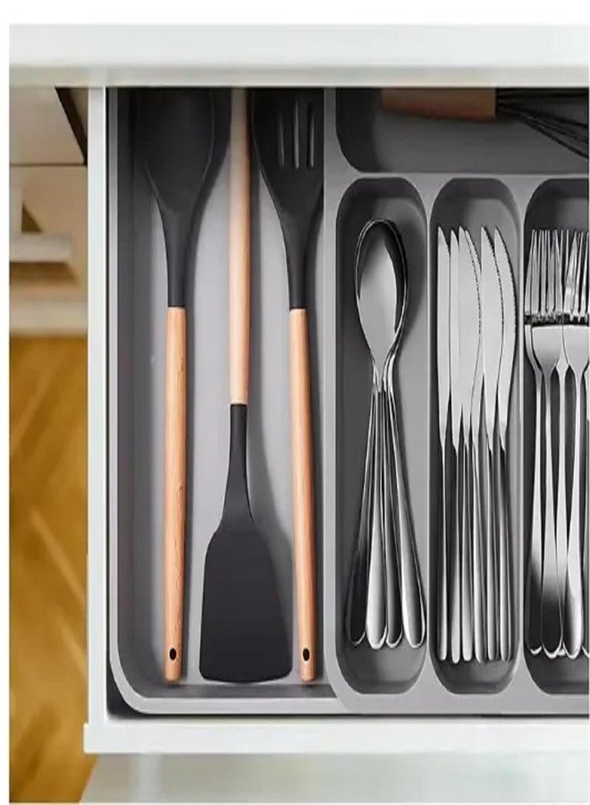 Aakarit 5 Grid Cutlery Organizer Expandable Kitchen Drawer and Utensil Holder Adjustable Large Tool | 34.5 x 52.5 x 5 CM | Plastic | Multicolor - Image 5
