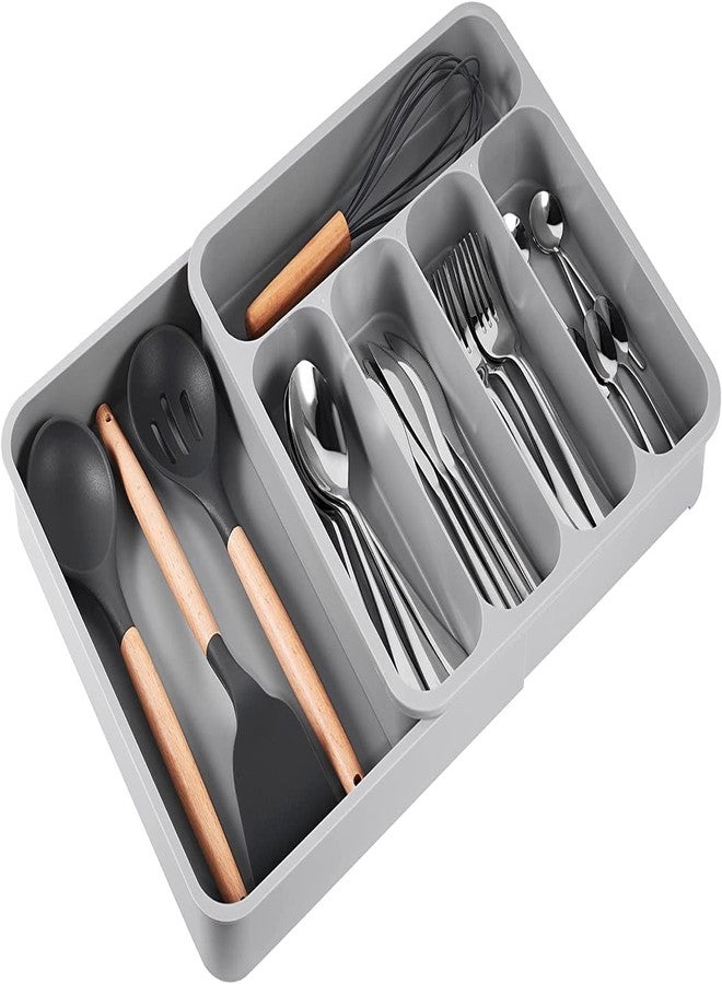 Aakarit 5 Grid Cutlery Organizer Expandable Kitchen Drawer and Utensil Holder Adjustable Large Tool | 34.5 x 52.5 x 5 CM | Plastic | Multicolor - Image 1
