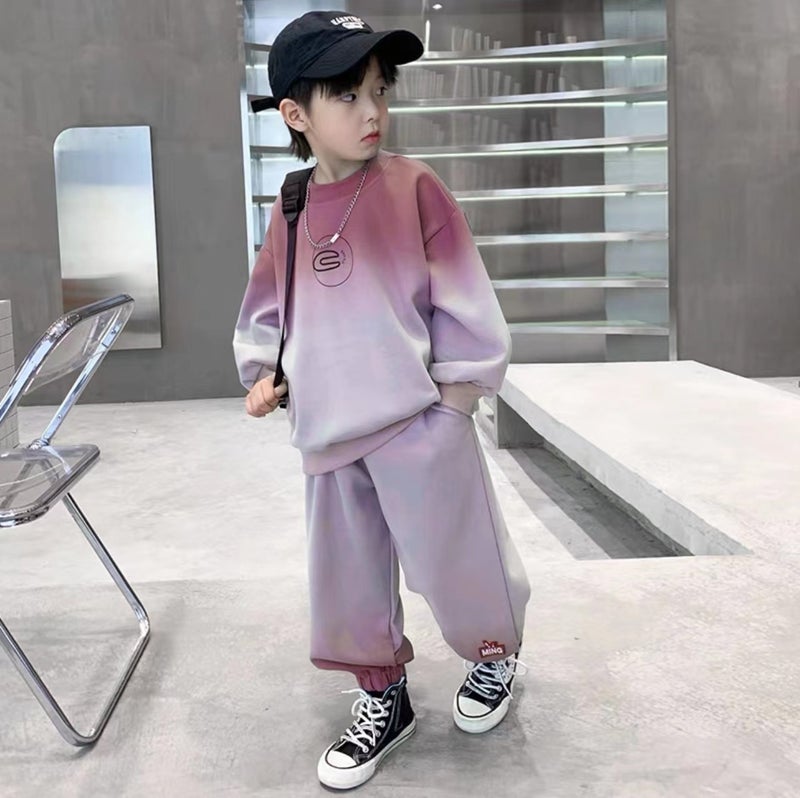 Generic Boys Autumn suit 2024 New Childrens Autumn Sweatshirt Trendy Handsome Fashionable Spring and Autumn Fashion Purple 