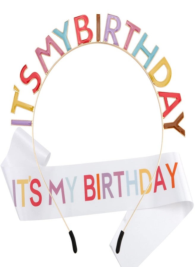 BAHABY Birthday Crowns for Women, IT'S MY BIRTHDAY Sash & Birthday Headband Set Princess Birthday Sash and Tiara Birthday Gifts for Women Girls Sweet Happy Birthday Accessories for Party - Multicolor - Image 1