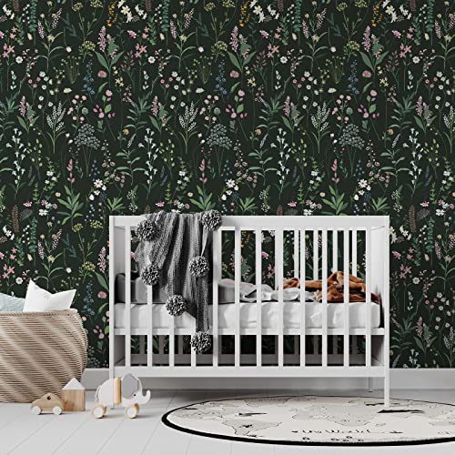 JiffDiff Floral Wallpaper Peel and Stick Farm Floral 236" x 17.3" Wildwood Wall Paper Dark Self Adhesive Contact Paper Stick on Wallpaper Coverage 30 sq.ft - Image 2