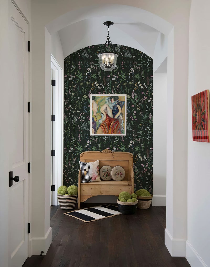 JiffDiff Floral Wallpaper Peel and Stick Farm Floral 236" x 17.3" Wildwood Wall Paper Dark Self Adhesive Contact Paper Stick on Wallpaper Coverage 30 sq.ft - Image 5