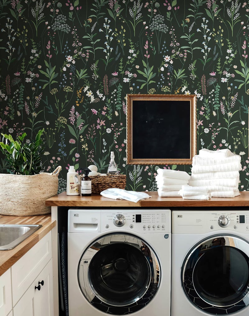 JiffDiff Floral Wallpaper Peel and Stick Farm Floral 236" x 17.3" Wildwood Wall Paper Dark Self Adhesive Contact Paper Stick on Wallpaper Coverage 30 sq.ft - Image 3
