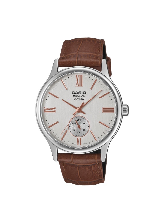 Casio Men's Watch Analog White Dial With Brown Leather Band, BMS-100L-5AV - Image 1