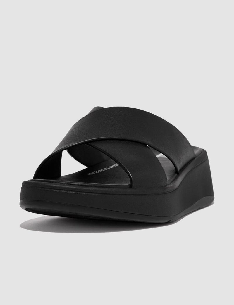 FitFlop F-Mode Fw5 Genuine Leather Black Women's Cross Strap Slippers - Image 4
