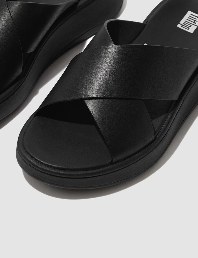 FitFlop F-Mode Fw5 Genuine Leather Black Women's Cross Strap Slippers - Image 3