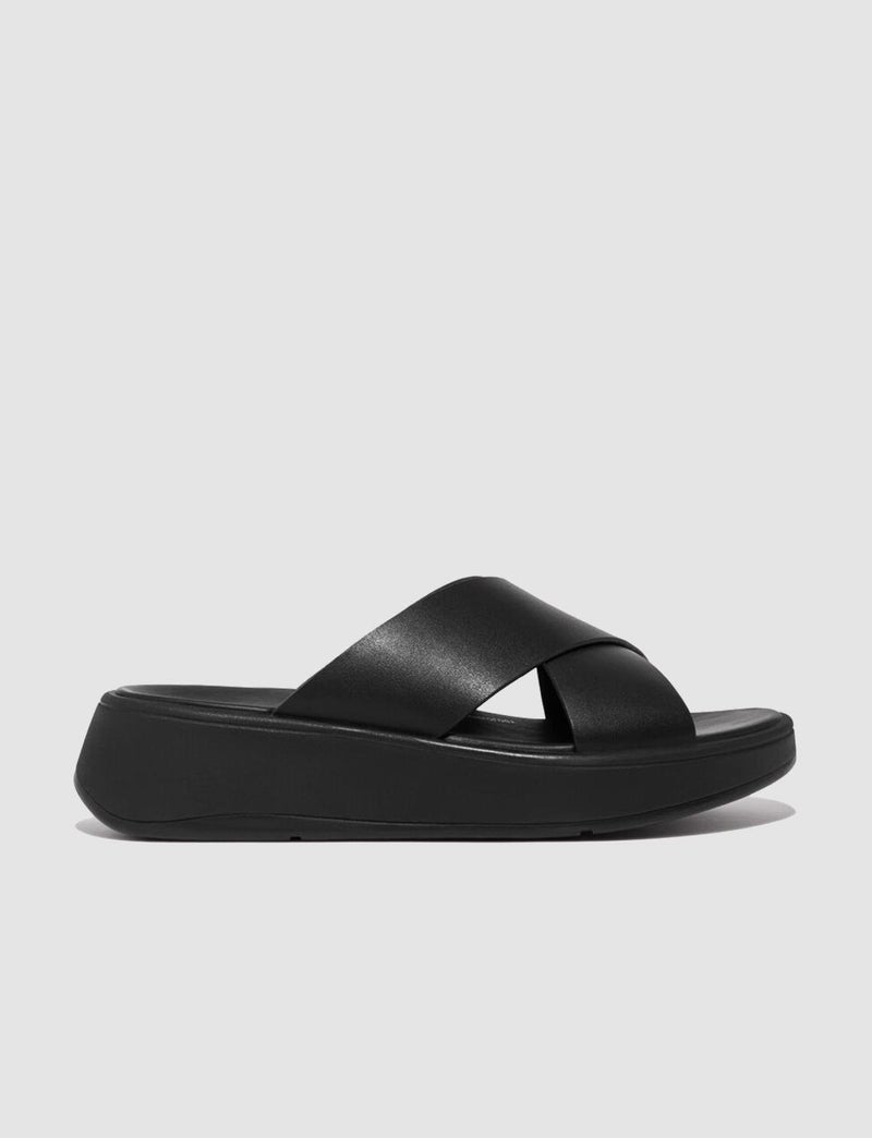 FitFlop F-Mode Fw5 Genuine Leather Black Women's Cross Strap Slippers - Image 1