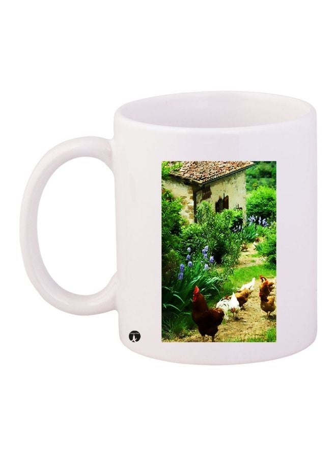 RYN Farm Printed Coffee Mug White/Green/Beige 11ounce