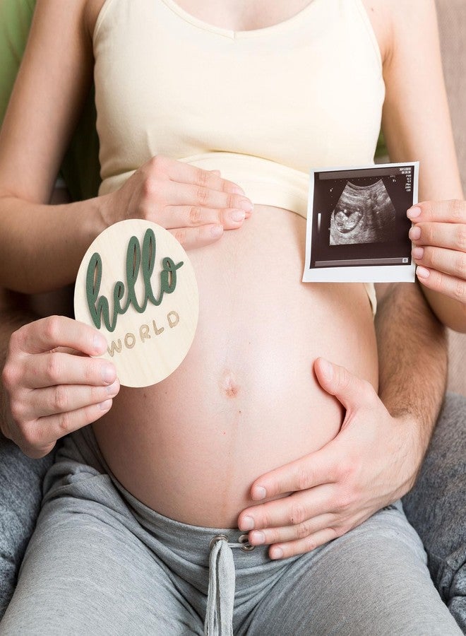 Burbell 7 Pack 3D Baby Monthly Milestone Card Signs Baby Announcement Sign Double Sided Hello World Newborn Signs Wooden Circles Discs for Welcome Newborn Shower Boy Girl Photo Props(Green) - Image 5