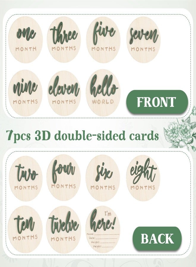 Burbell 7 Pack 3D Baby Monthly Milestone Card Signs Baby Announcement Sign Double Sided Hello World Newborn Signs Wooden Circles Discs for Welcome Newborn Shower Boy Girl Photo Props(Green) - Image 4