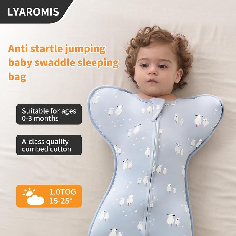 LYAROMIS كيس نوم للأطفال، لفائف قماط للمواليد الجدد مع أكمام، سحاب ثنائي الاتجاه للأحجام S (0-3 أشهر) M (3-6 أشهر) L (6-9 أشهر)، لفائف نوم فائقة النعومة، يحسن النوم، يساعد على تهدئة رد فعل الارتجاج، ضروري للم��اليد الجدد، 1TOG - Image 2
