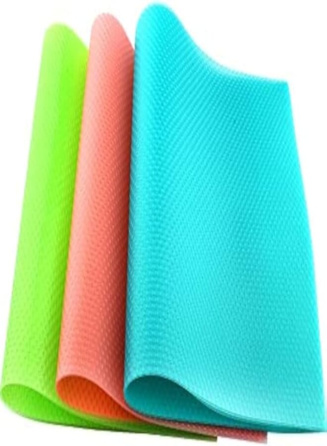 TRADY 8 Pcs Refrigerator Mats,EVA Refrigerator Liners Washable Can Be Cut Refrigerator Pads Fridge Mats Drawer, Table Placemats,Shelves Drawer Table Mats (2 Red,3 Green,3 Blue) (49 x29 cm)