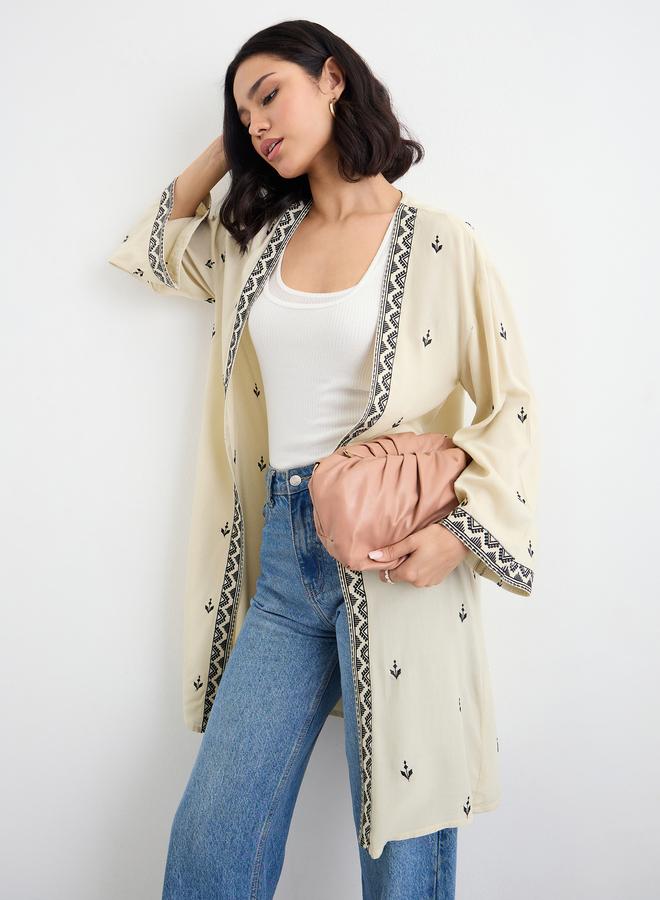 ستايلي ستيلي كيمونو مطرز نسائي بيج - Image 5