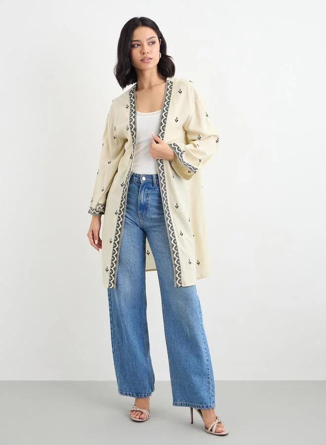 ستايلي Styli Women Beige Embroidered Kimono