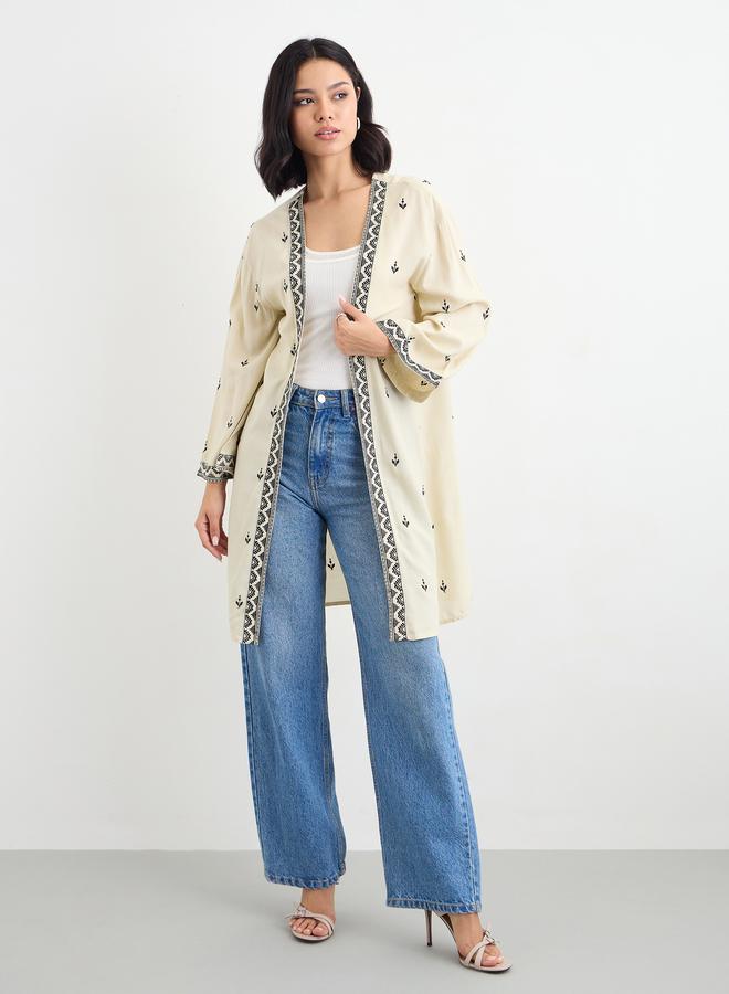 ستايلي ستيلي كيمونو مطرز نسائي بيج - Image 2