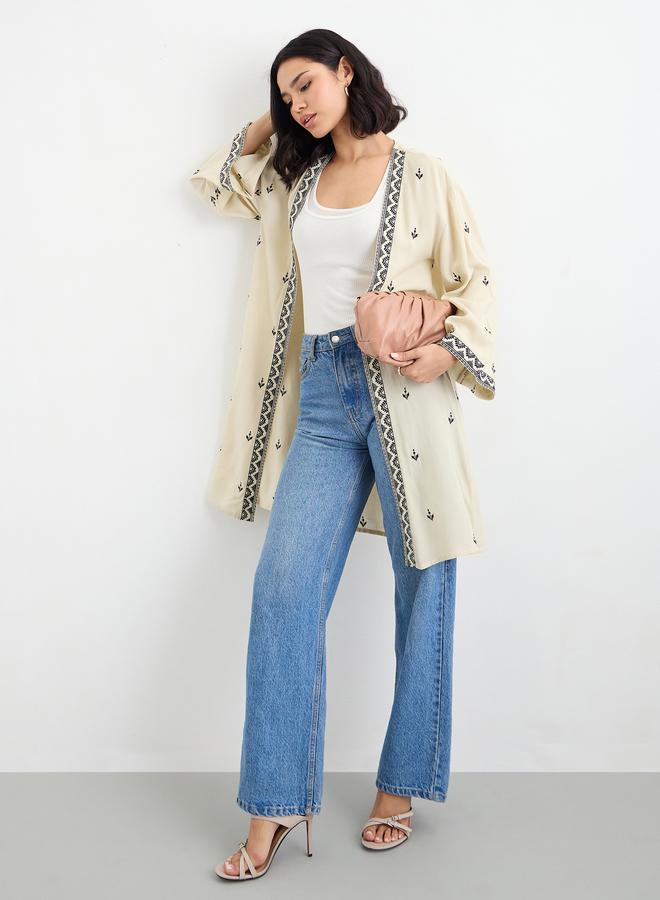 ستايلي ستيلي كيمونو مطرز نسائي بيج - Image 1