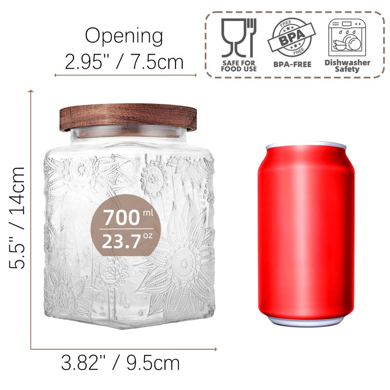 Custde Glass Storage Jars With Airtight Lid, 23.7oz Container For Kitchen Counter with Wood Lid, brown sugar, candy, coffee, cookie, salt, tea, cute Jar (Square Sunflower) - Image 3