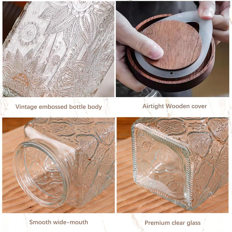 Custde Glass Storage Jars With Airtight Lid, 23.7oz Container For Kitchen Counter with Wood Lid, brown sugar, candy, coffee, cookie, salt, tea, cute Jar (Square Sunflower) - Image 5