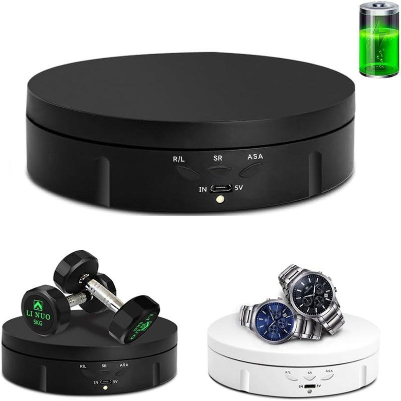 JAYEGT Motorized Rotating Display Stand, 5.74inch /22lbs Load, 360 Degree Electronic Turntable Display Stand for Photography Products Shows , Jewelry, Watch, 3D Models, Cake (Black/Button Control/rechargeable) - Image 1