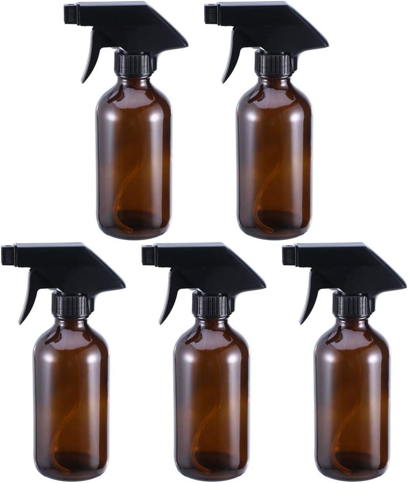 Hemobllo 5pcs Amber Glass Spray Bottles Empty Boston Round Bottles Refillable Container Bottles for Essential Oils Cleaning Products Aromatherapy 250ml - Image 1