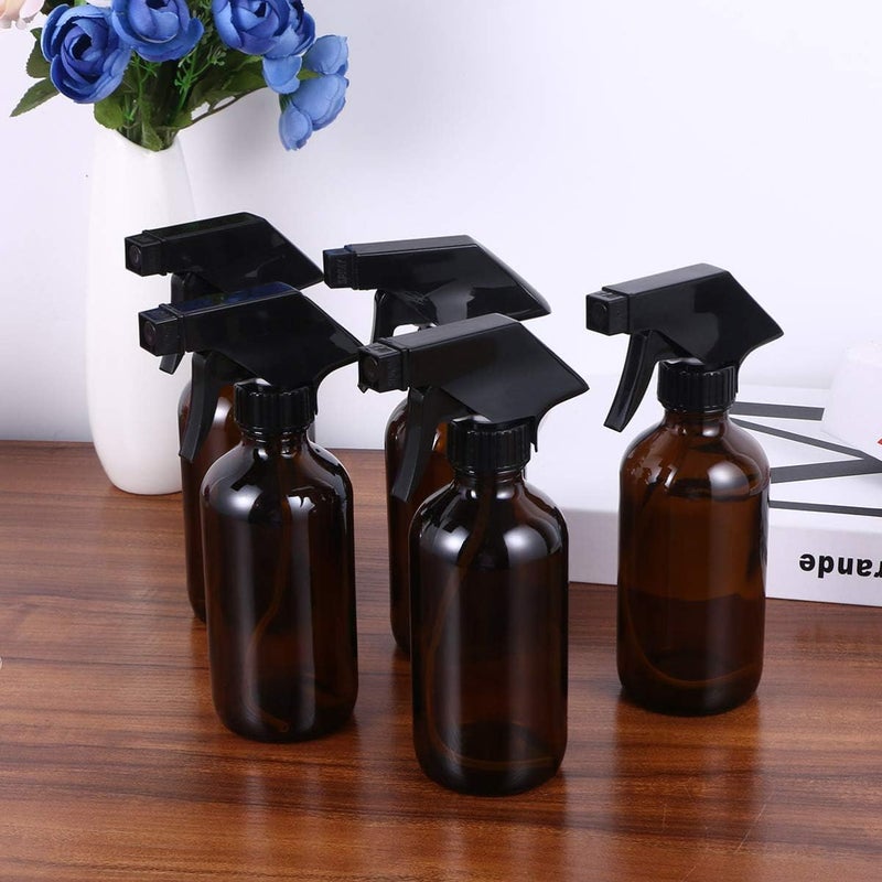 Hemobllo 5pcs Amber Glass Spray Bottles Empty Boston Round Bottles Refillable Container Bottles for Essential Oils Cleaning Products Aromatherapy 250ml - Image 3