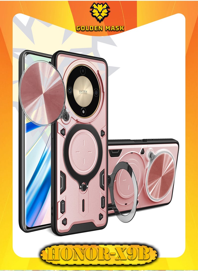 جولدن ماسك جولدن ماسك لهاتف هونر اكس9 دى (Honor X9b) جراب حماية مع باب جرار لحماية عدسة  الكاميرا المدرعة مدمج بزاوية 360 درجة - (روز جولد) 