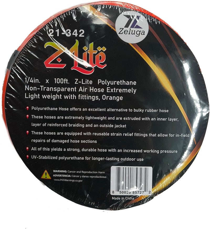 Zeluga PU14100OR 1/4in. x 100ft. Polyurethane Non-Transparent Air Hose - Orange - Image 3