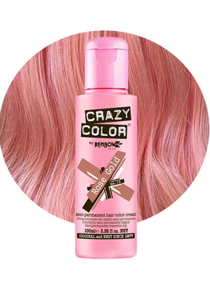 Crazy Color - Crazy Color Metalic Hair Dye - Vegan and Cruelty-Free Semi Permanent Hair Color - Temporary Dye for All Hair Types, #73, Rose Gold 100 ml - Image 1
