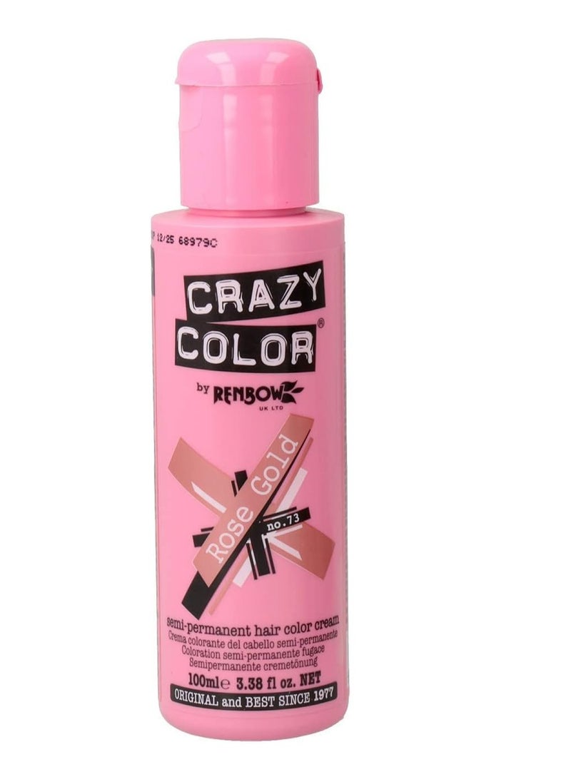 Crazy Color - Crazy Color Metalic Hair Dye - Vegan and Cruelty-Free Semi Permanent Hair Color - Temporary Dye for All Hair Types, #73, Rose Gold 100 ml - Image 1
