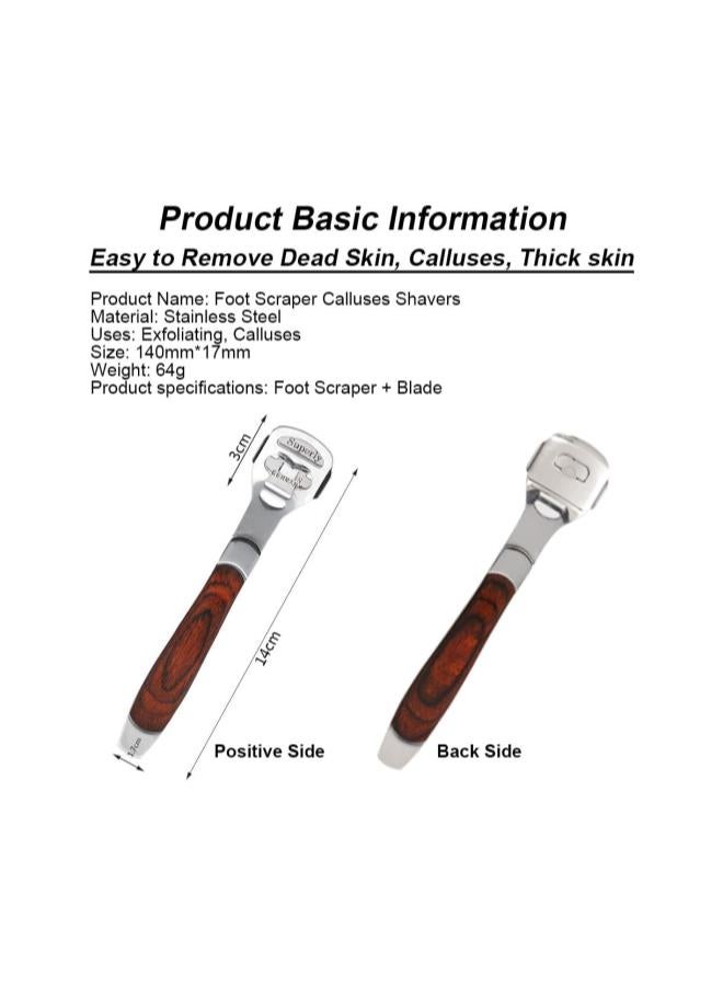Foot Scraper Callus Shavers Skin File Dead Skin Remover Foot Scraper Stainless Steel 14.5 cm + 10 Free Carbon Steel Blades & 1 Rasp File Scrubber (Foot Scraper + Blade)