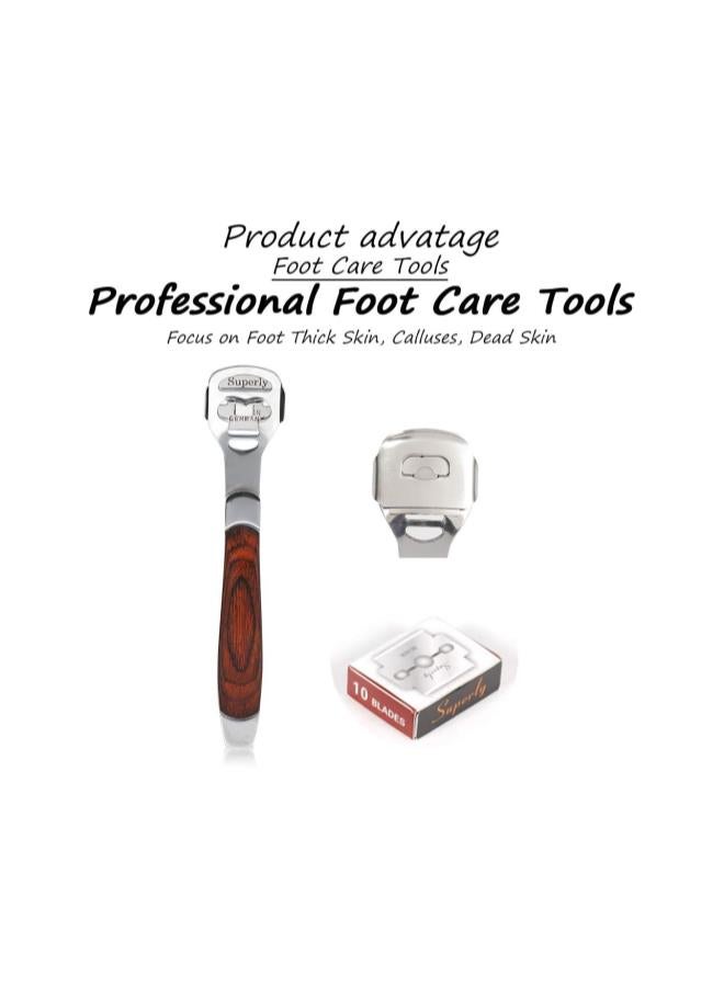 Foot Scraper Callus Shavers Skin File Dead Skin Remover Foot Scraper Stainless Steel 14.5 cm + 10 Free Carbon Steel Blades & 1 Rasp File Scrubber (Foot Scraper + Blade)