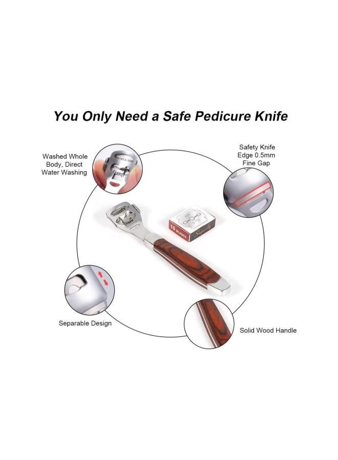 Foot Scraper Callus Shavers Skin File Dead Skin Remover Foot Scraper Stainless Steel 14.5 cm + 10 Free Carbon Steel Blades & 1 Rasp File Scrubber (Foot Scraper + Blade)